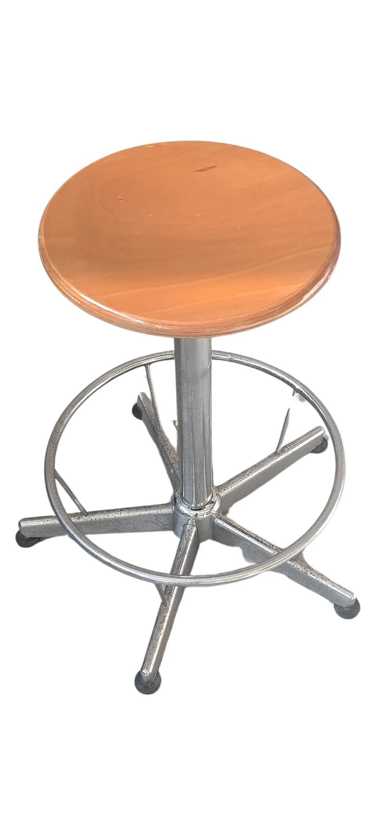 Industrial technical stool in wood and metal, 1970s 6