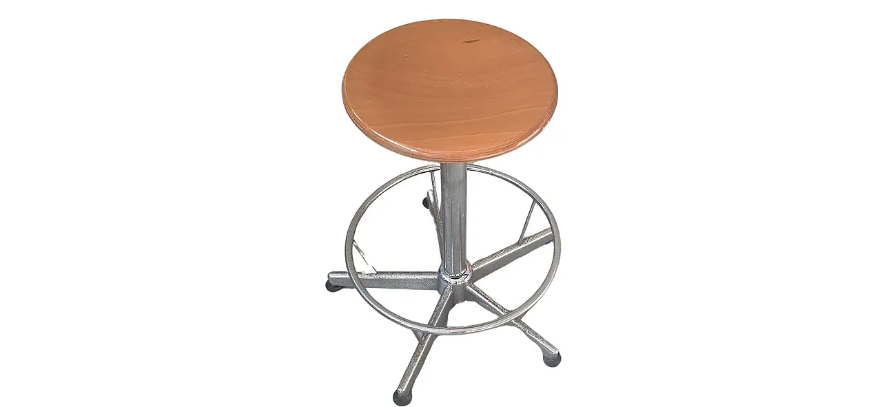 Industrial technical stool in wood and metal, 1970s 7