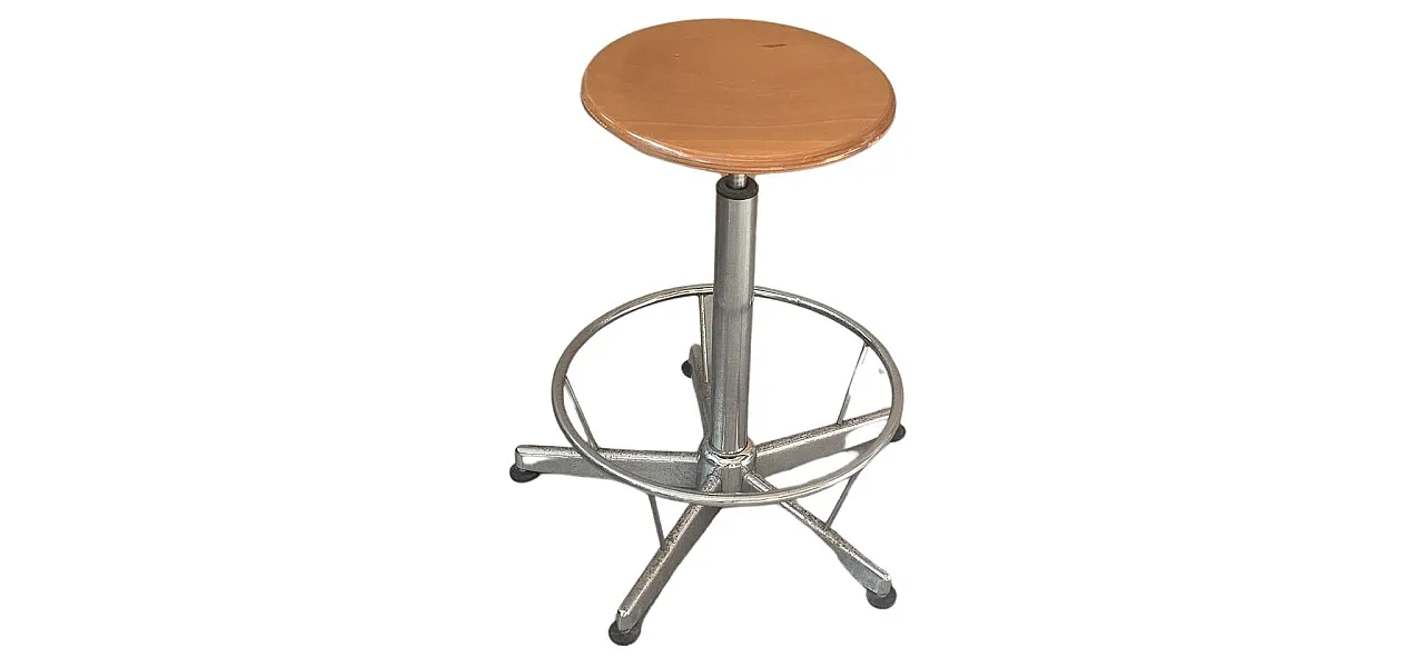 Industrial technical stool in wood and metal, 1970s 8