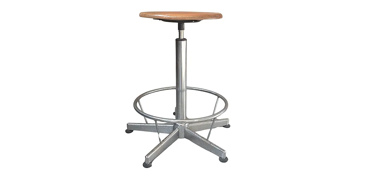 Industrial technical stool in wood and metal, 1970s 10