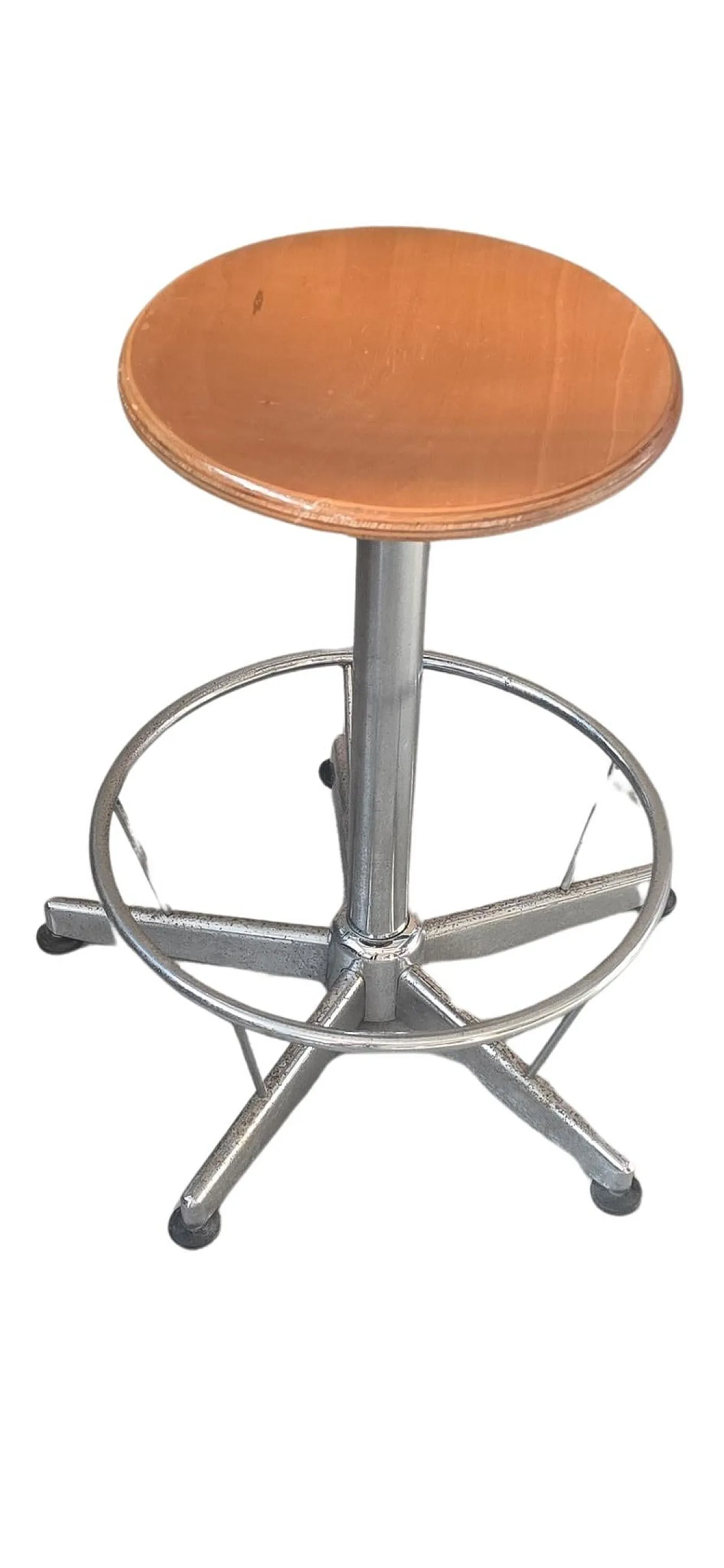 Industrial technical stool in wood and metal, 1970s 11