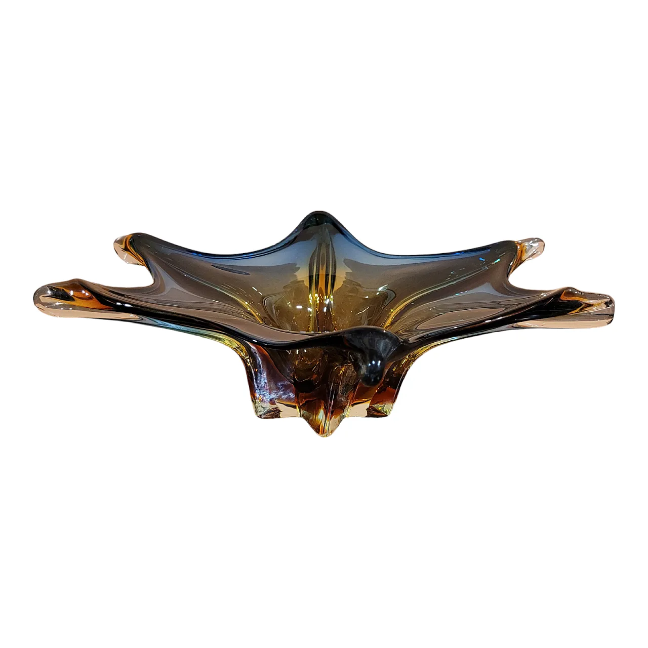 Centrotavola a sei punte in vetro blu e ambra, Murano 1