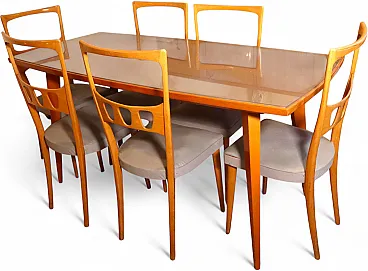 Mid-Century Modern table with 6 chairs by Vittorio Dassi, 1950s
