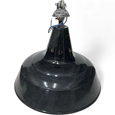 3 Industrial black painted metal pendants, 1930s