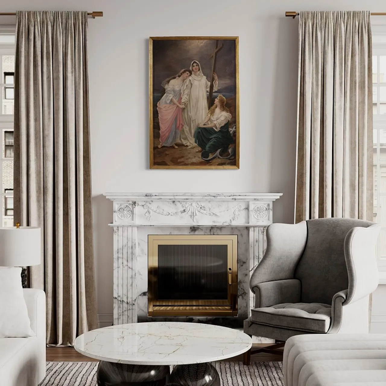 Neoclassical painting allegory of faith, hope, 19th century 7