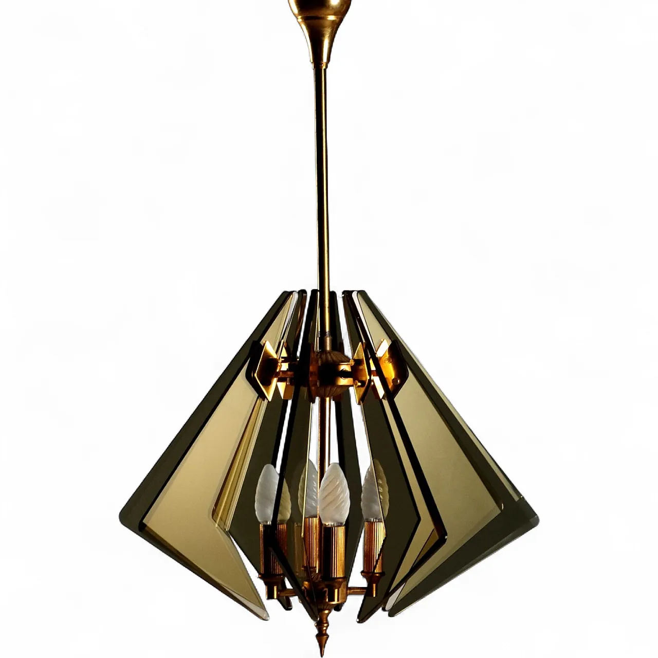 Lampada a forma di diamante con struttura in ottone, '900 10