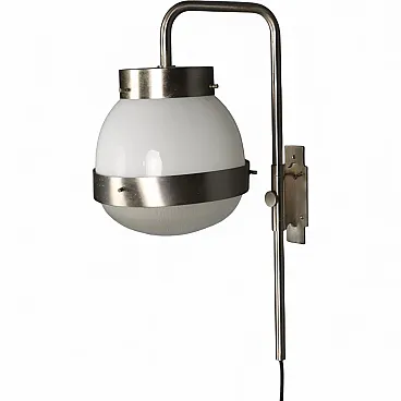 Applique regolabile in metallo spazzolato con diffusore in vetro, '900