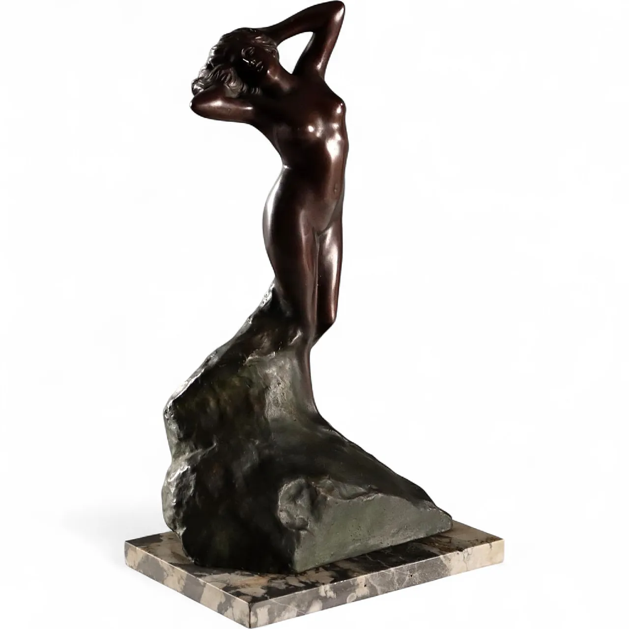 Female nude, bronze sculpture with marble base, 20th century 9