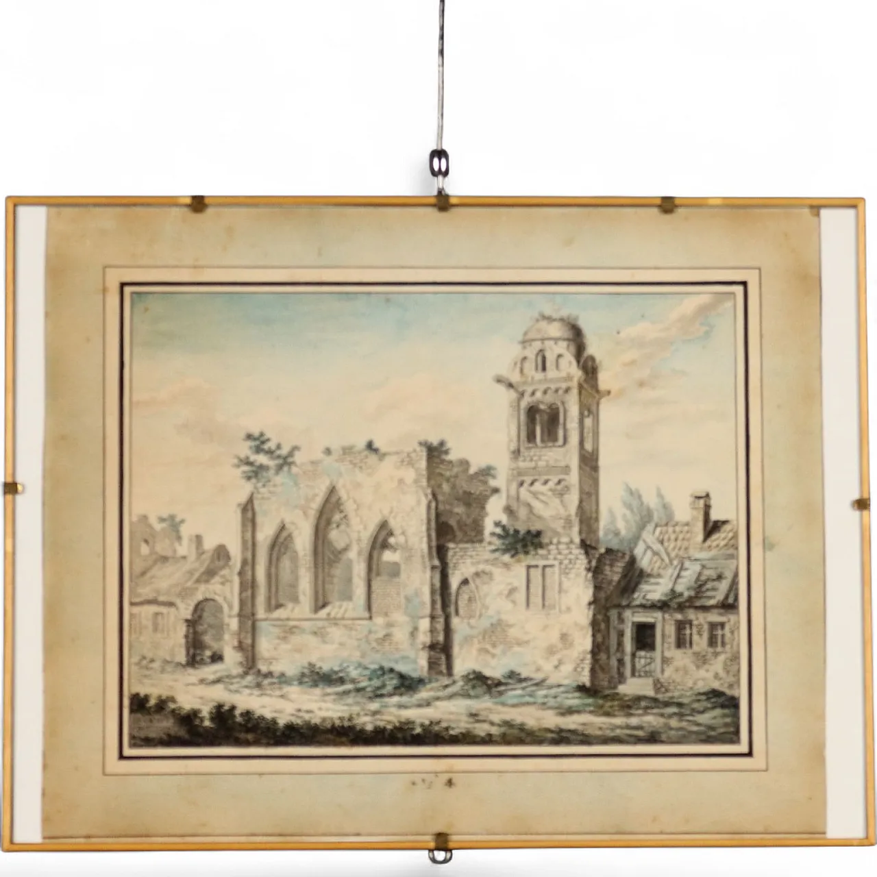 Acquarello e inchiostro su carta con cornice, '700 11