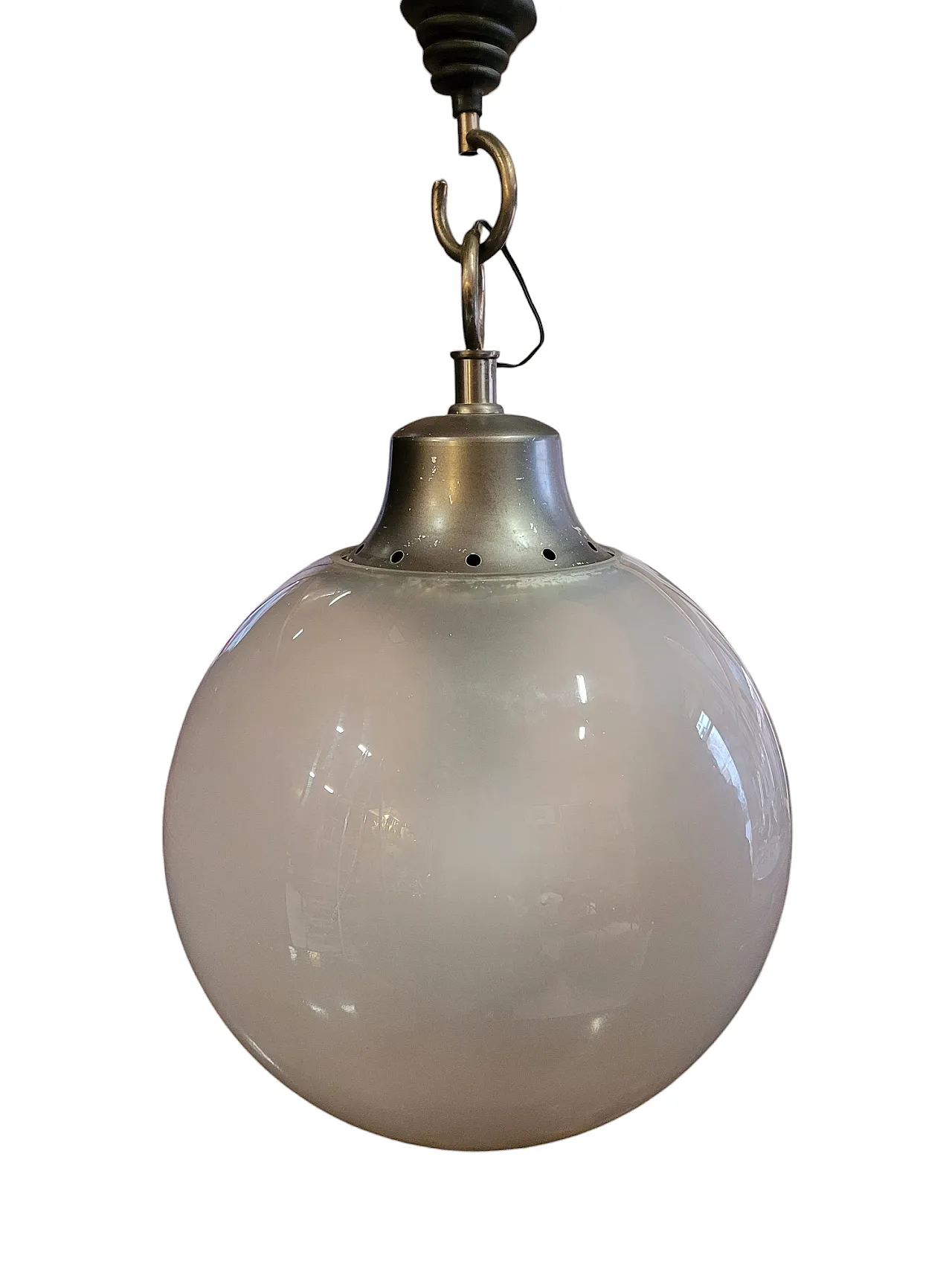 Lampada a sospensione mod. LS10 Boccia in metallo e vetro, anni '70 2
