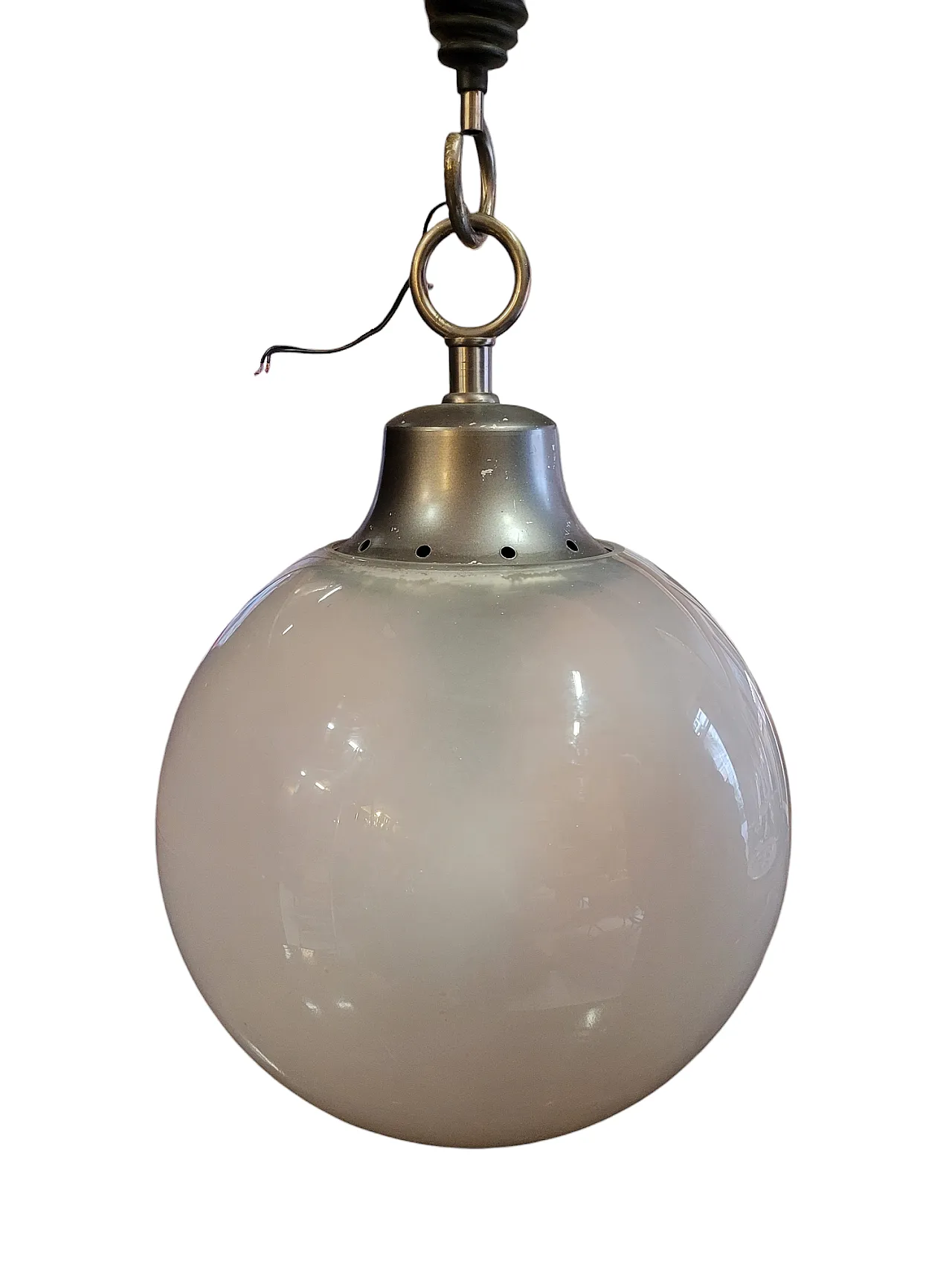 Lampada a sospensione mod. LS10 Boccia in metallo e vetro, anni '70 3