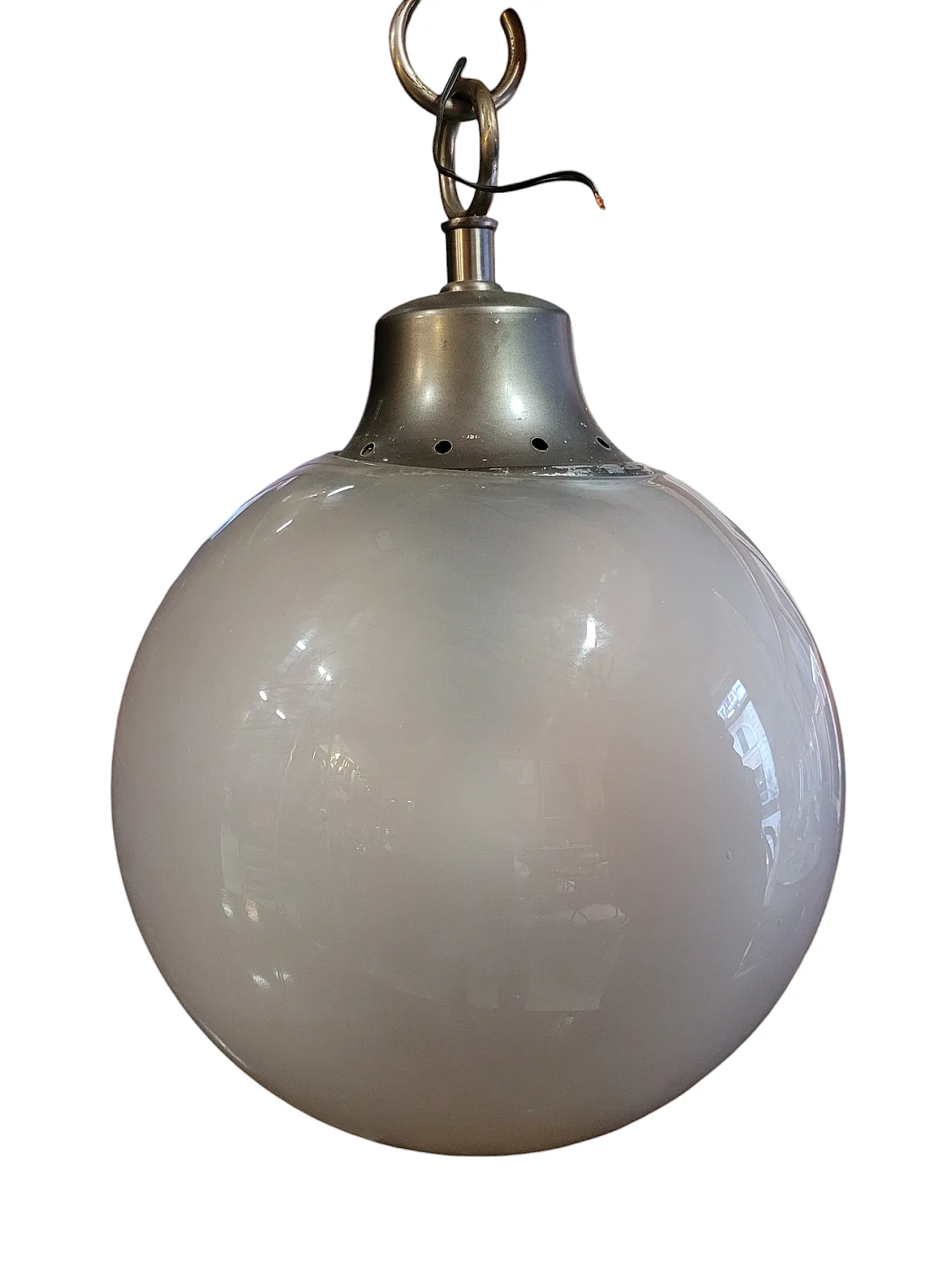Lampada a sospensione mod. LS10 Boccia in metallo e vetro, anni '70 4