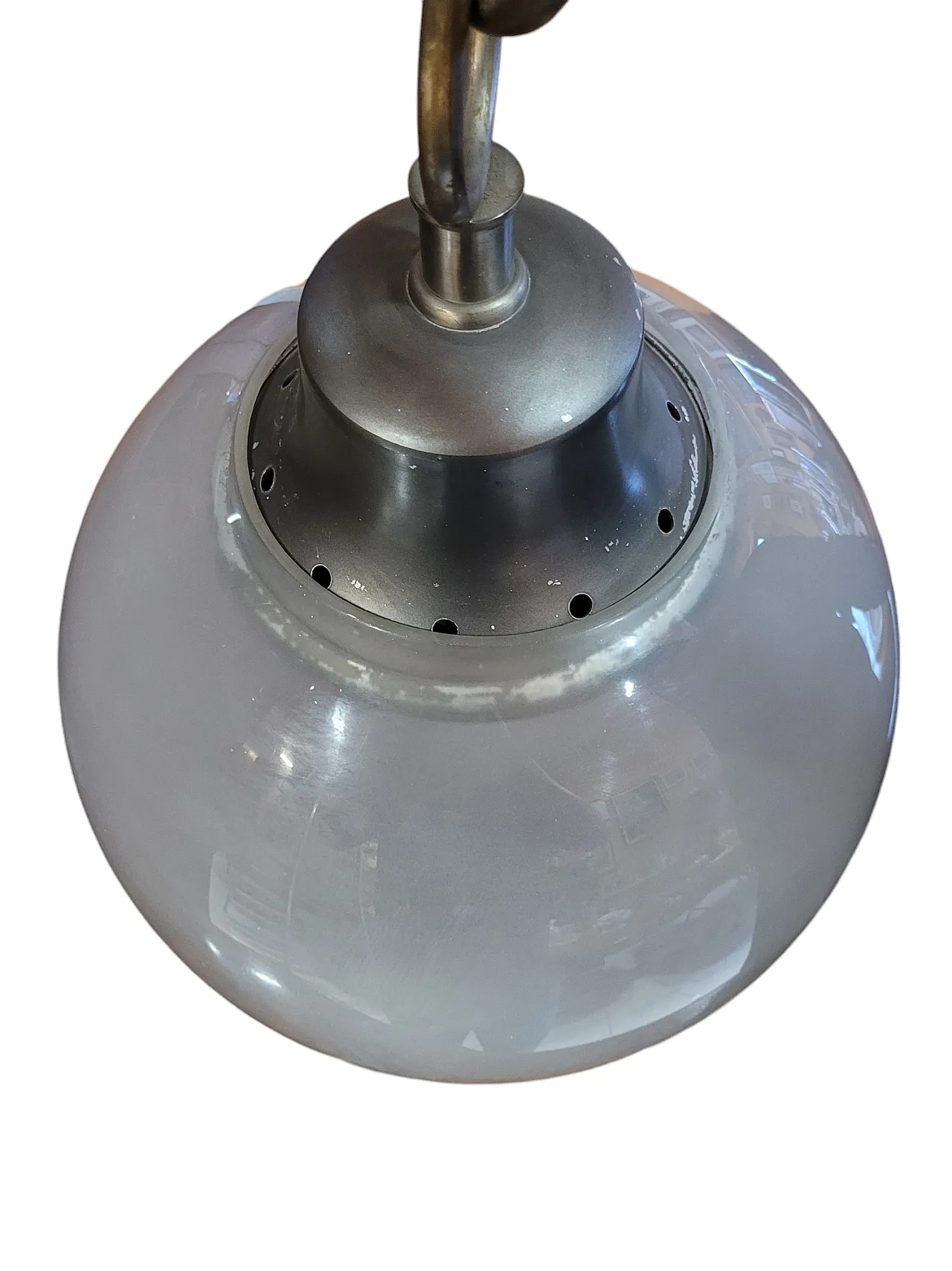Lampada a sospensione mod. LS10 Boccia in metallo e vetro, anni '70 5