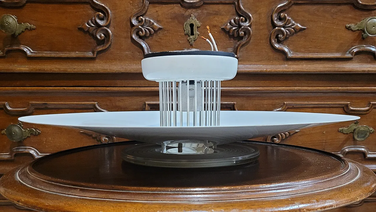 Lampada da soffitto Moni in metallo verniciato e vetro, anni '80 6