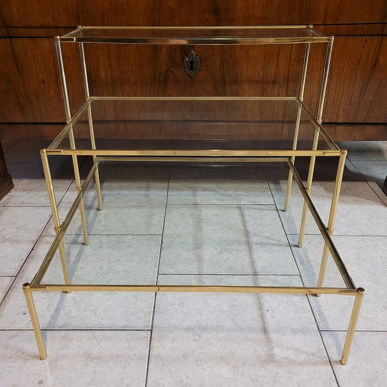 Tavolino da salotto Montecarlo in ottone e vetro, anni '50 2