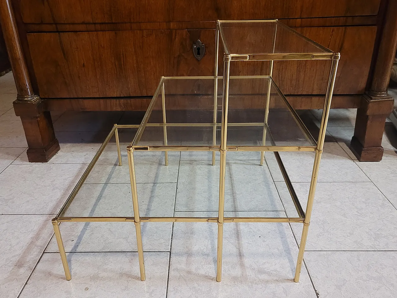 Tavolino da salotto Montecarlo in ottone e vetro, anni '50 5