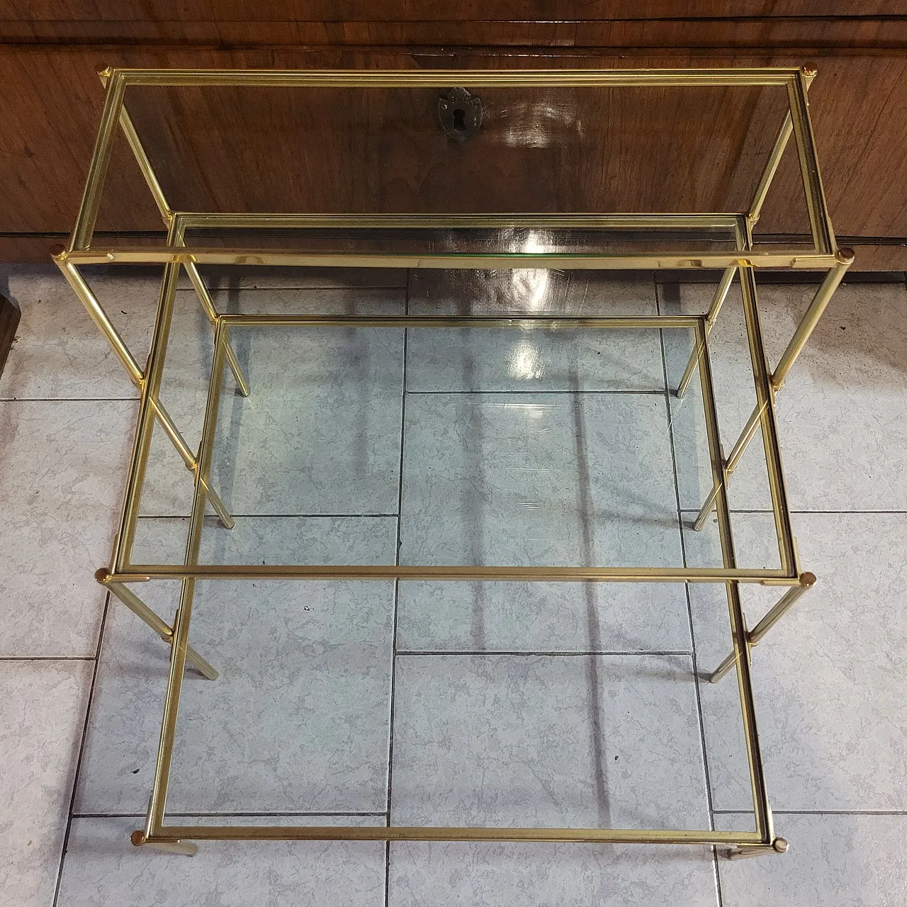 Tavolino da salotto Montecarlo in ottone e vetro, anni '50 6