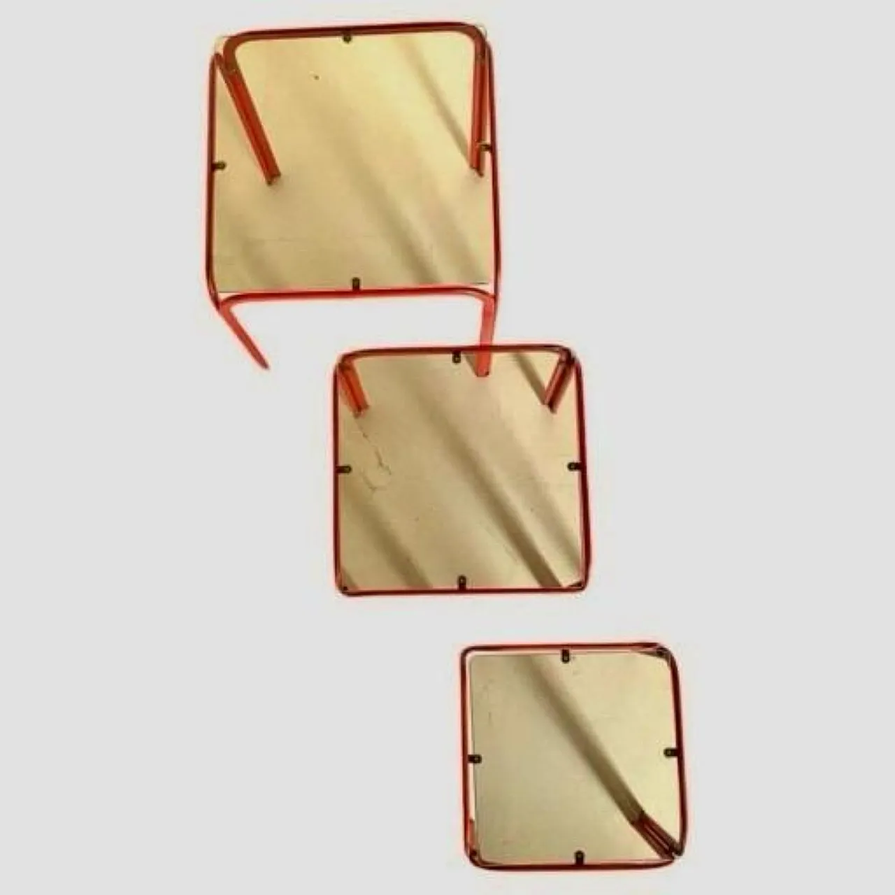 3 red coffee tables with smoked glass, 70s 8