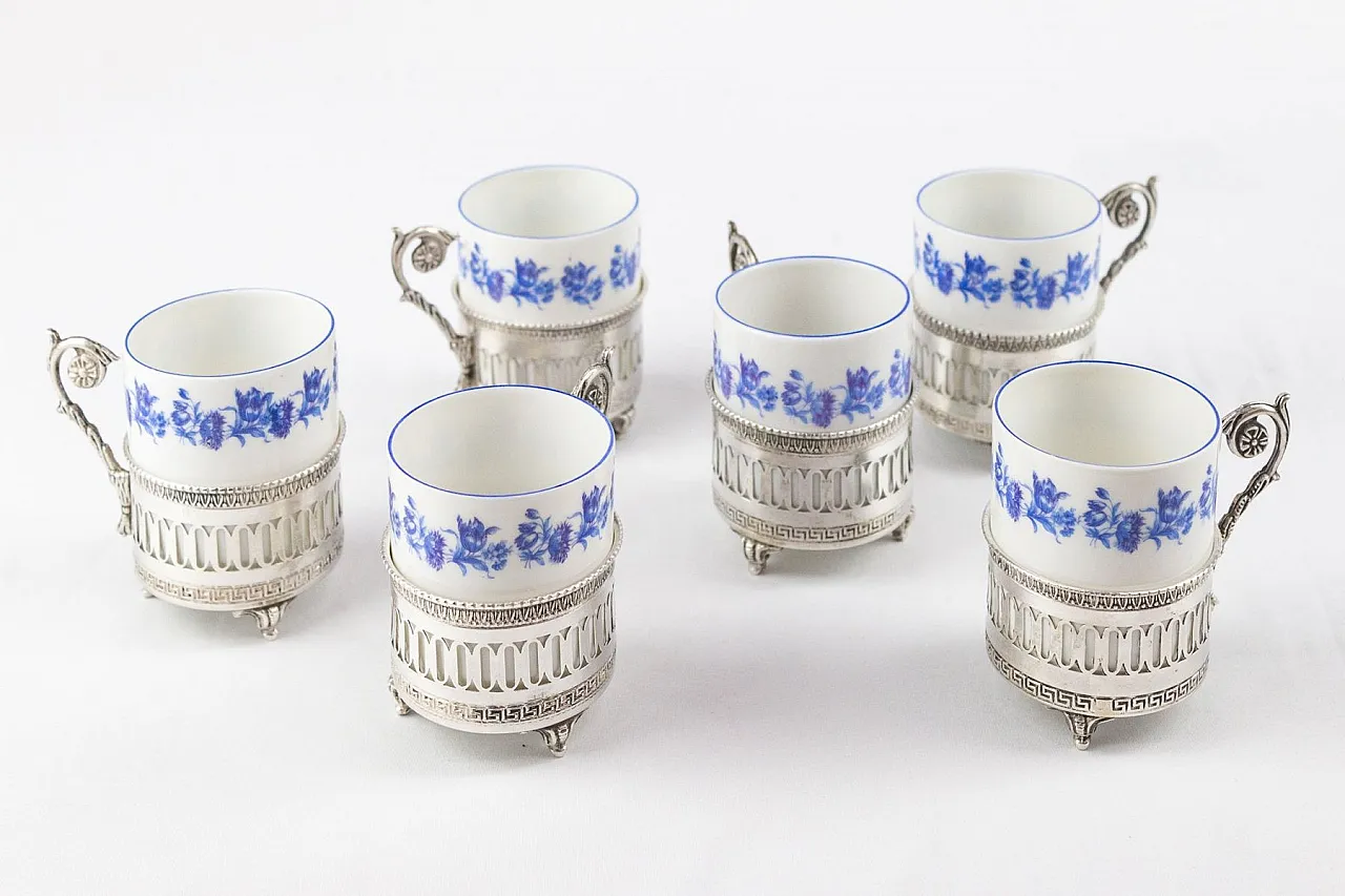 6 Bicchierini in argento e porcellana, primo '900 1
