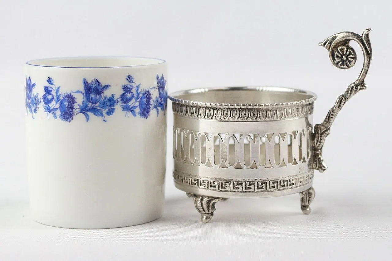 6 Bicchierini in argento e porcellana, primo '900 5