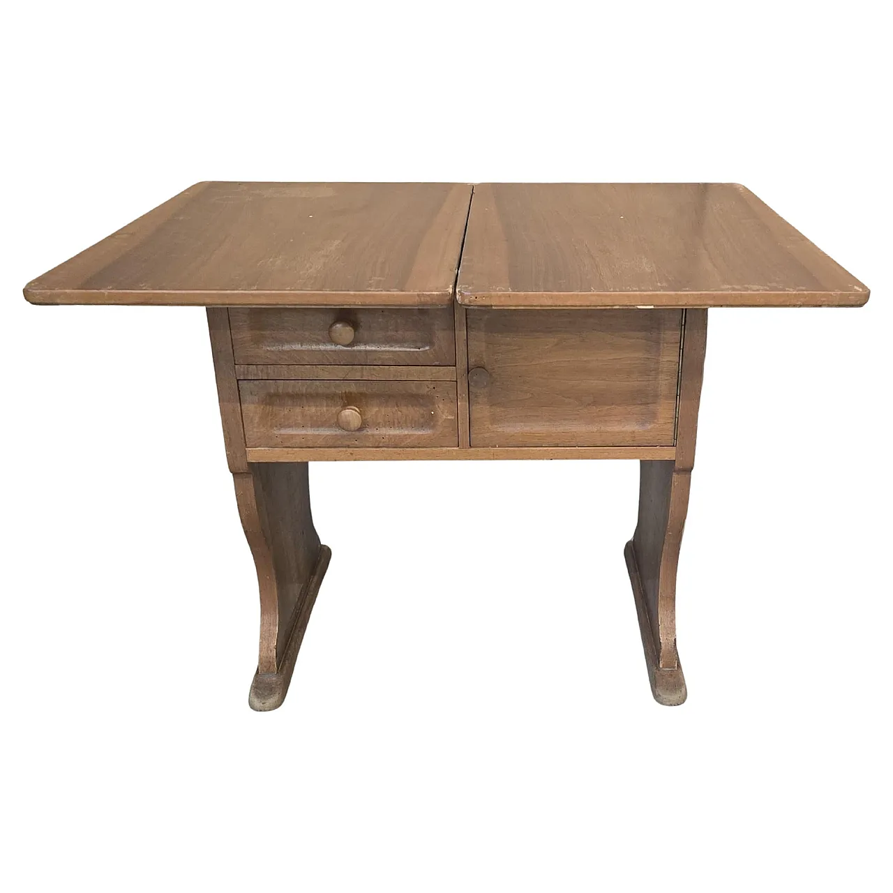 Space-saving wooden coffee table with drawers and compartment, 1970s 1