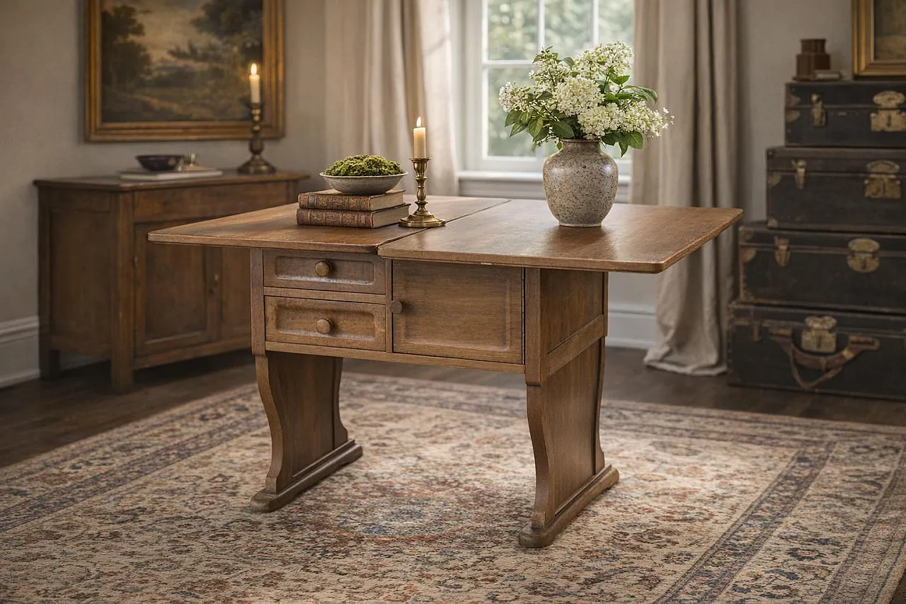 Space-saving wooden coffee table with drawers and compartment, 1970s 2