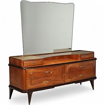 Mobile con impiallacciatura di legno esotico e piano in vetro, '900