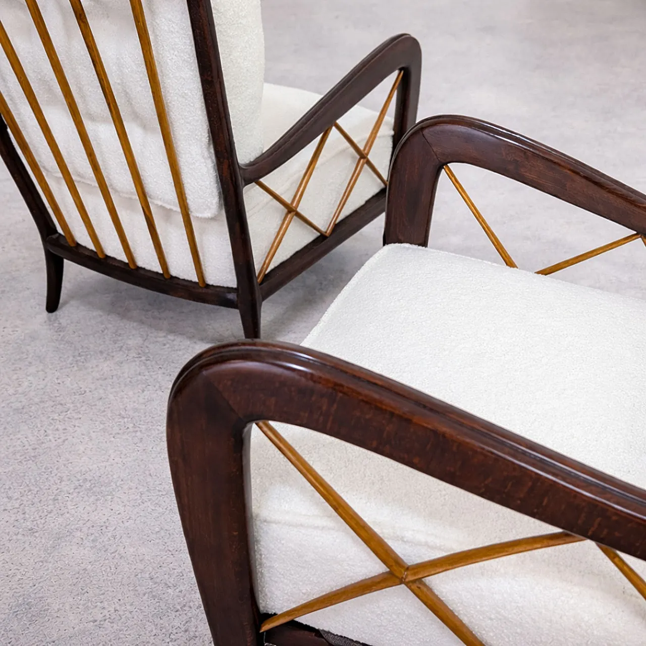 Pair of walnut and maple armchairs Paolo Buffa style, 1940s 3