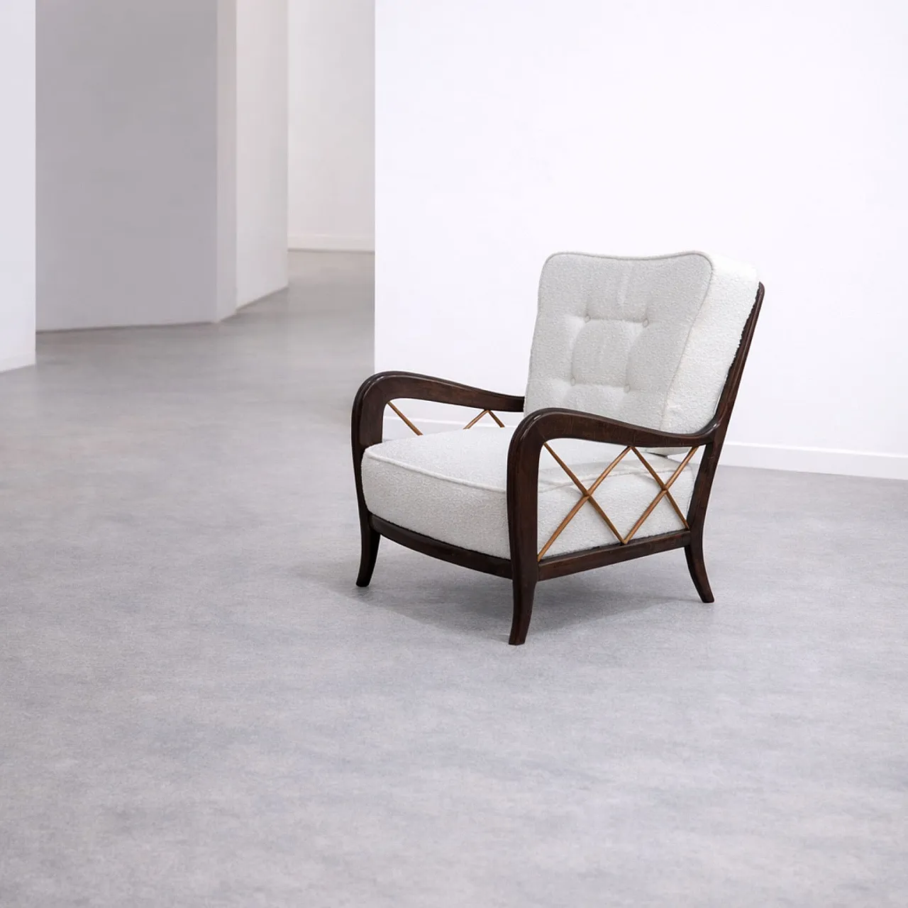 Pair of walnut and maple armchairs Paolo Buffa style, 1940s 8