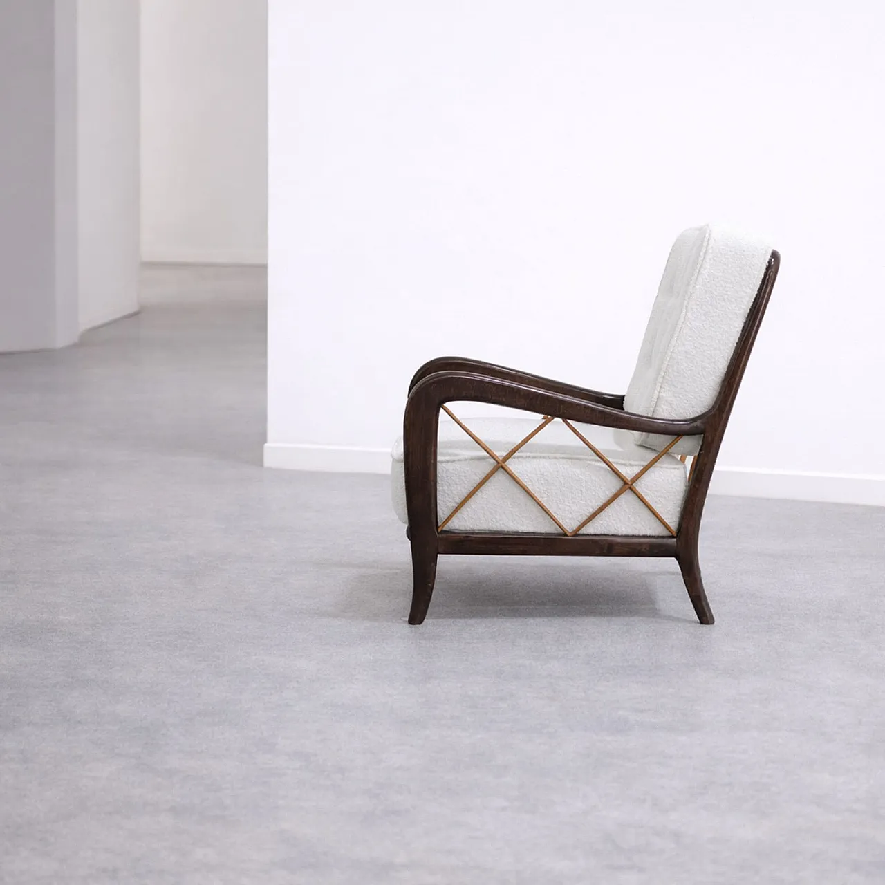 Pair of walnut and maple armchairs Paolo Buffa style, 1940s 9