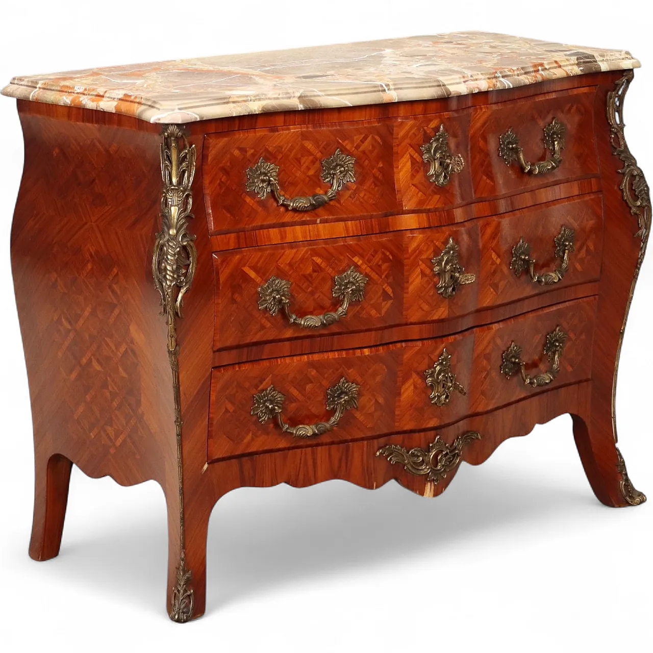 Cassettone tardo barocco impiallacciato in palissandro, metà '900 11