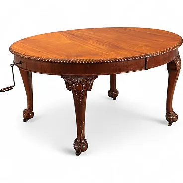 Tavolo allungabile in mogano con meccanismo a manovella, metà '800