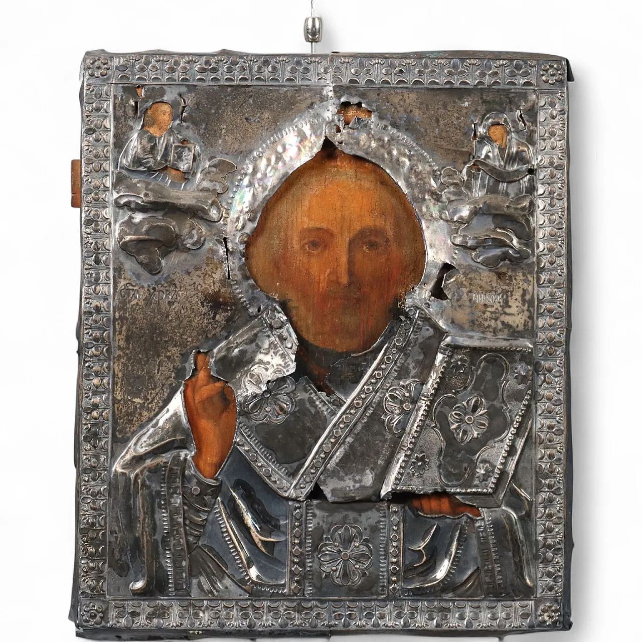 Cristo Pantocratore, tempera su tavola con riza in argento, '800 11