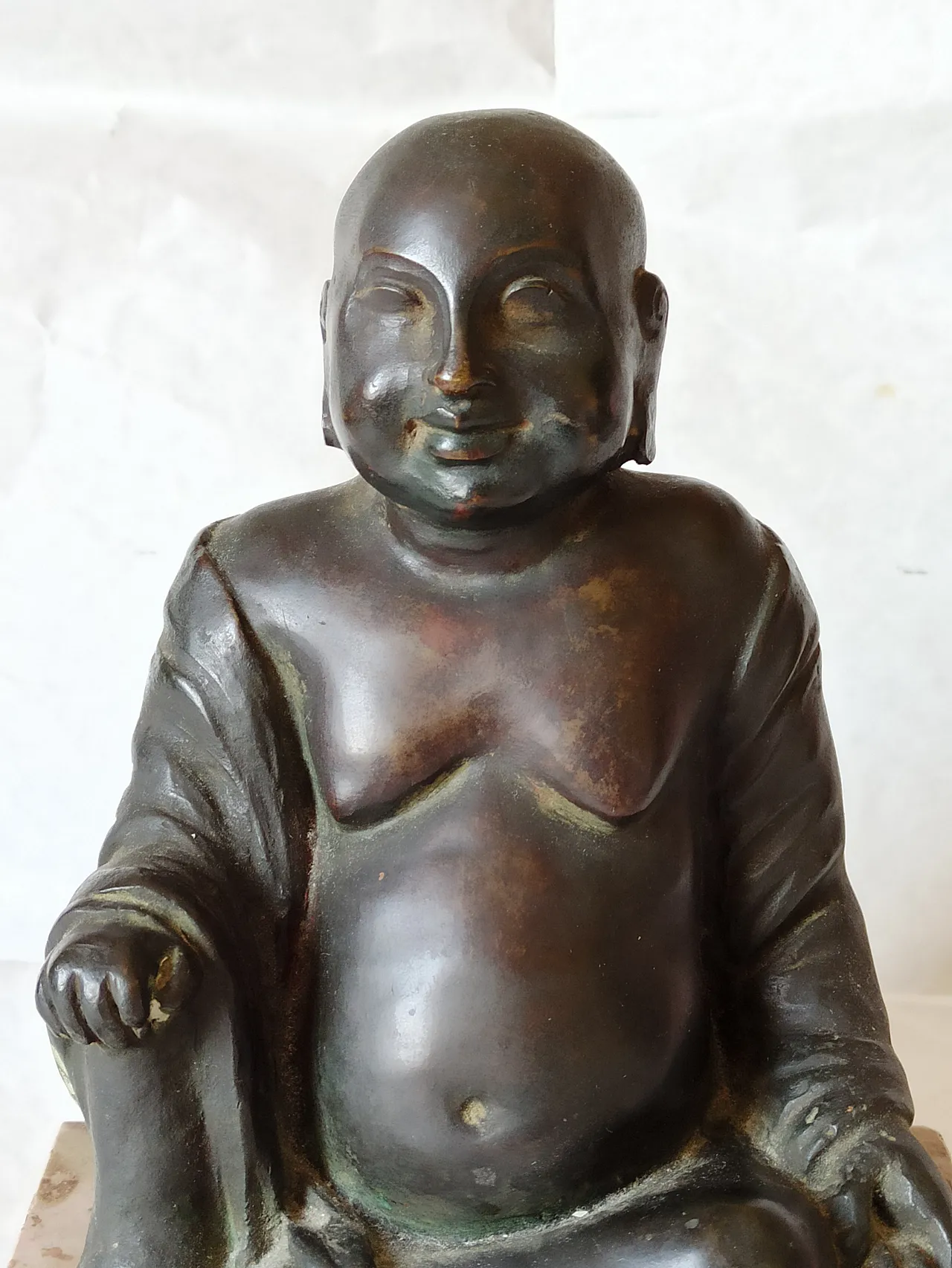 Scultura Buddha seduto in bronzo con base in marmo, '800 4