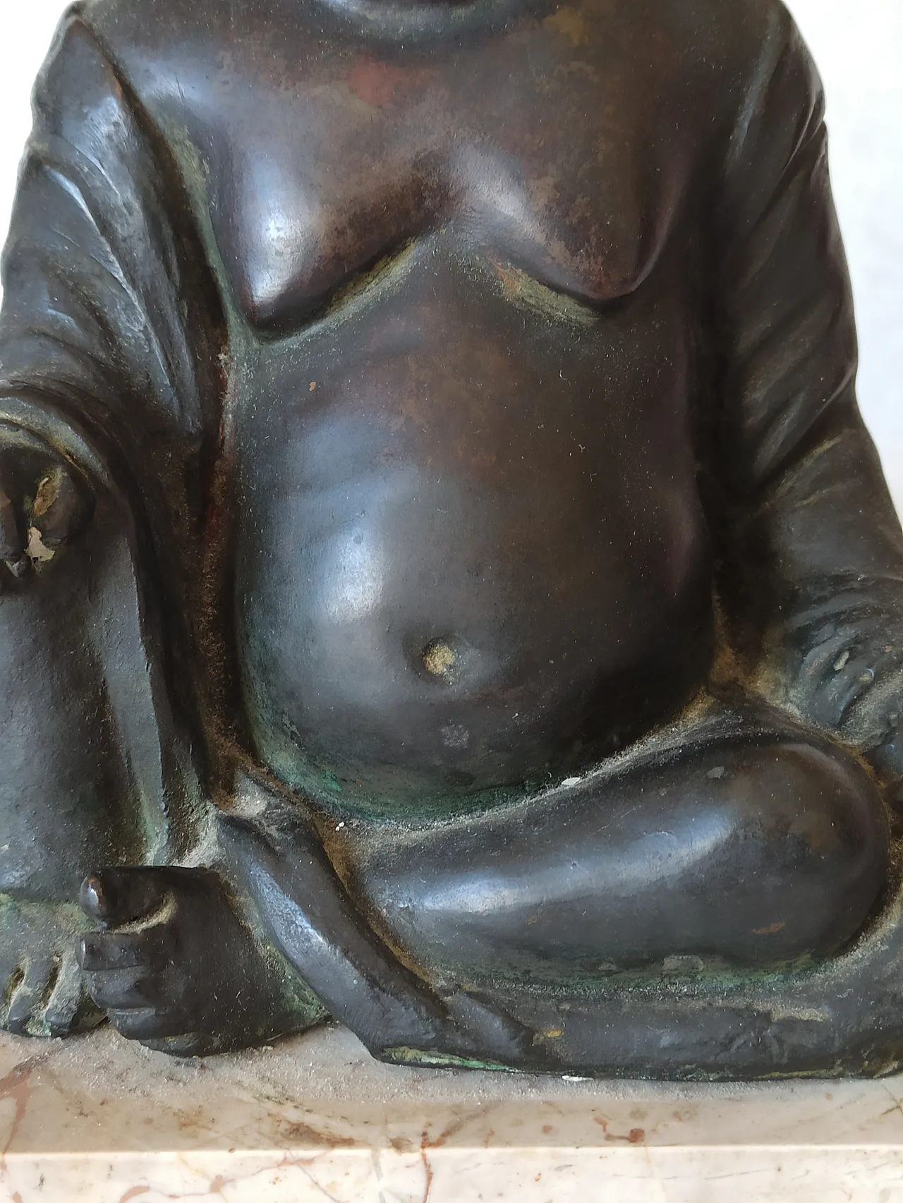 Scultura Buddha seduto in bronzo con base in marmo, '800 7