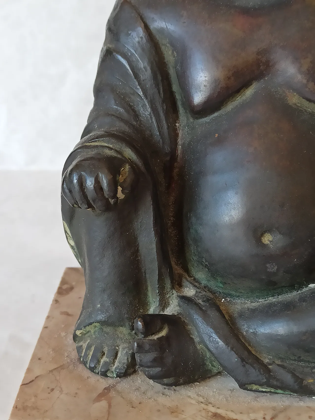Scultura Buddha seduto in bronzo con base in marmo, '800 8