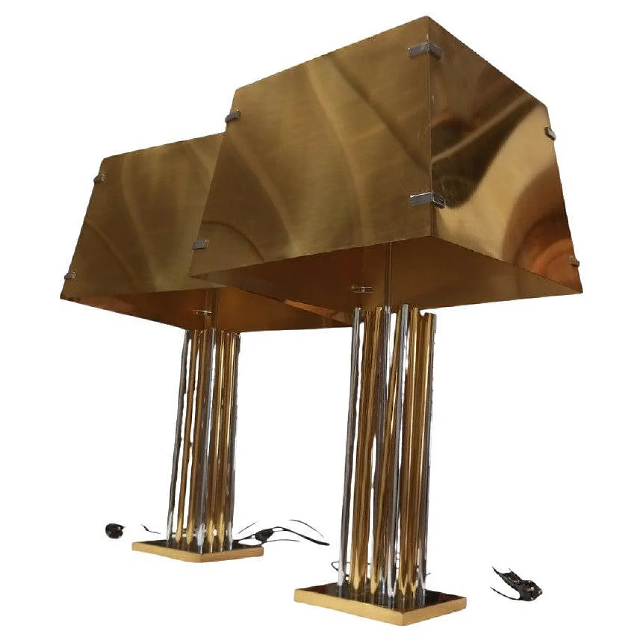 Pair of brass and chromed brass table lamps, Italy, 1970s 1