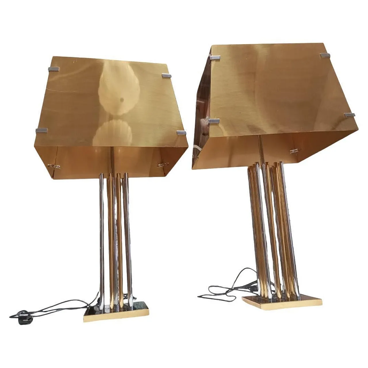 Pair of brass and chromed brass table lamps, Italy, 1970s 2