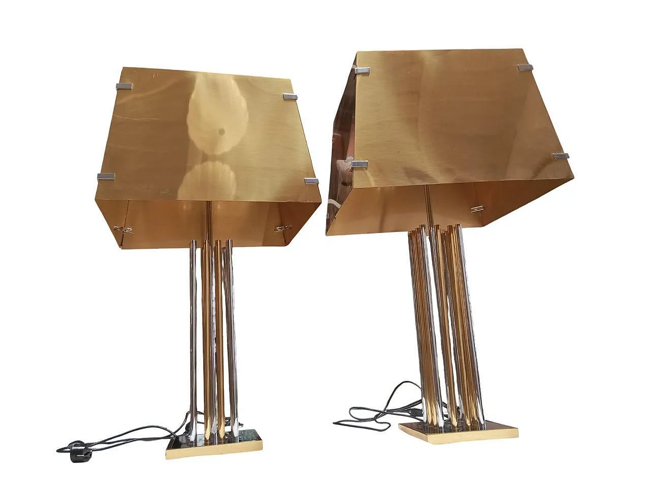 Pair of brass and chromed brass table lamps, Italy, 1970s 3