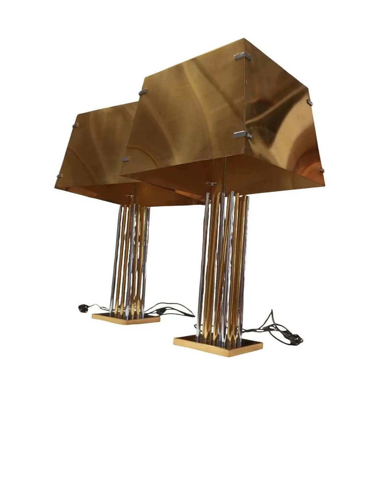 Pair of brass and chromed brass table lamps, Italy, 1970s 4