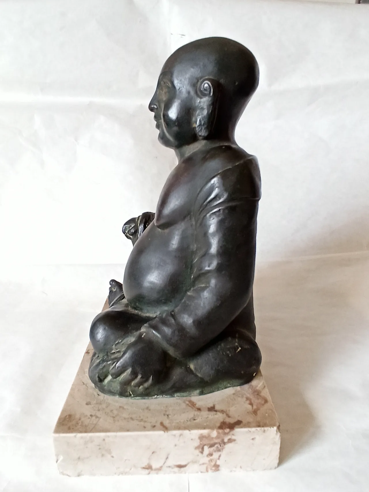 Scultura Buddha seduto in bronzo con base in marmo, '800 13