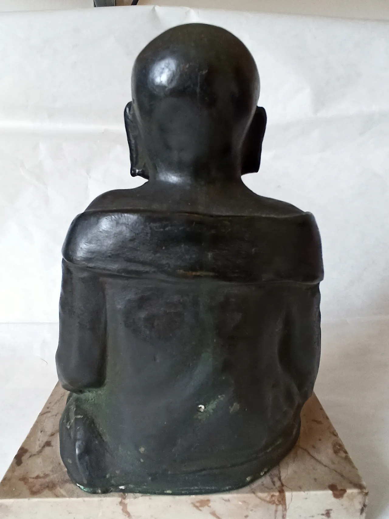 Scultura Buddha seduto in bronzo con base in marmo, '800 14