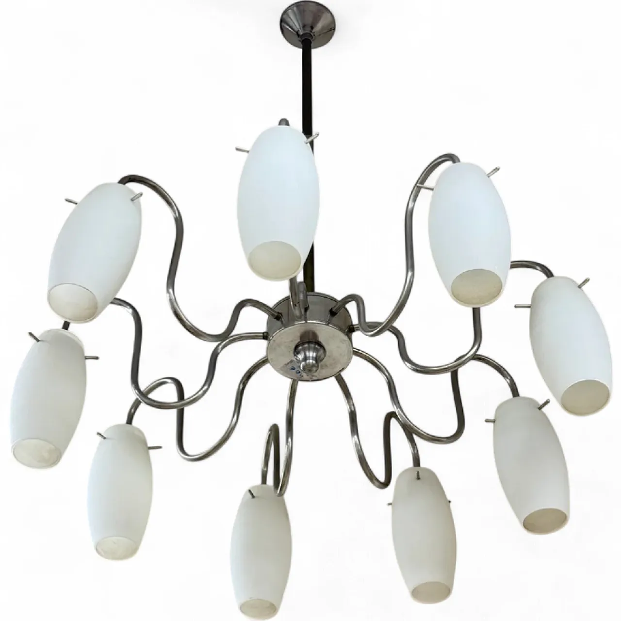 9-light metal and glass chandelier, 1970s 8