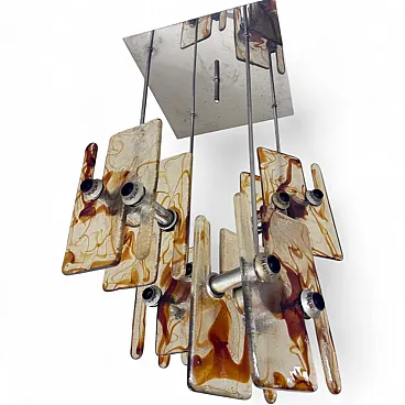 16-light steel Murano glass chandelier, 1970s