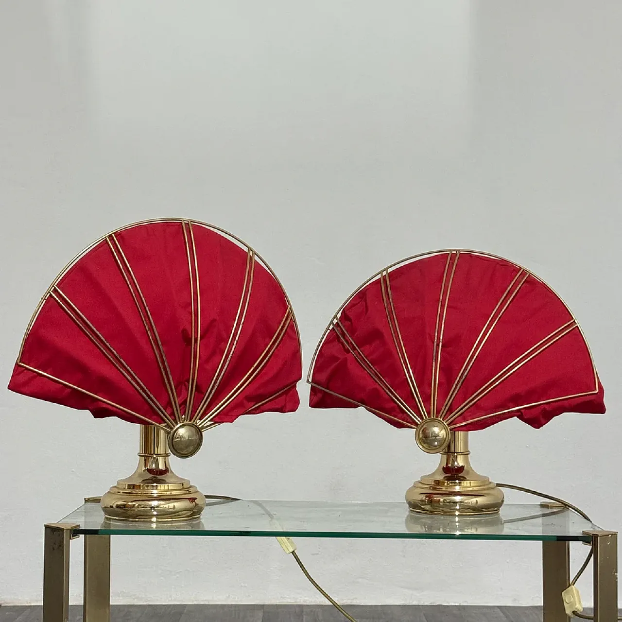 Pair of brass fan table lamps, 1970s 2