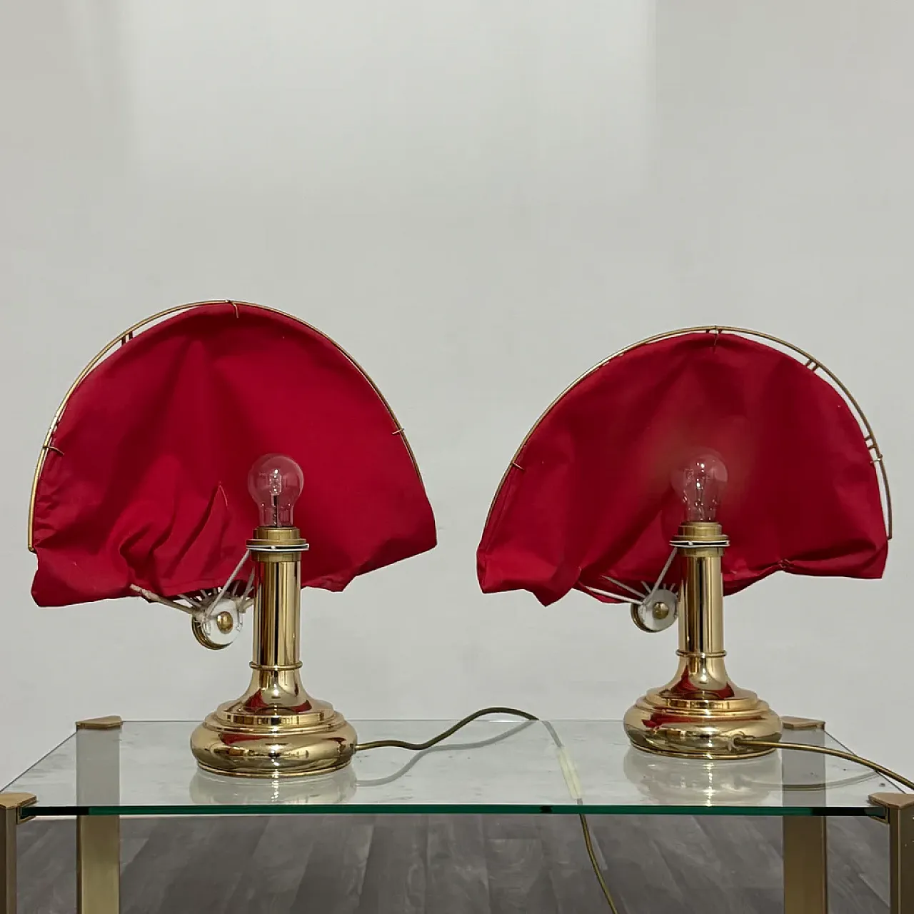 Pair of brass fan table lamps, 1970s 3