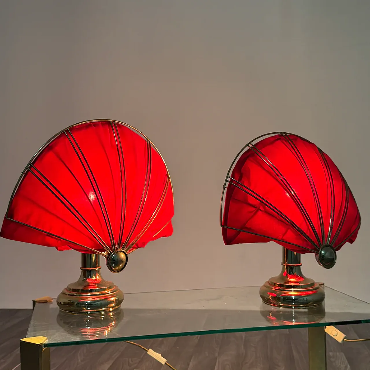 Pair of brass fan table lamps, 1970s 6