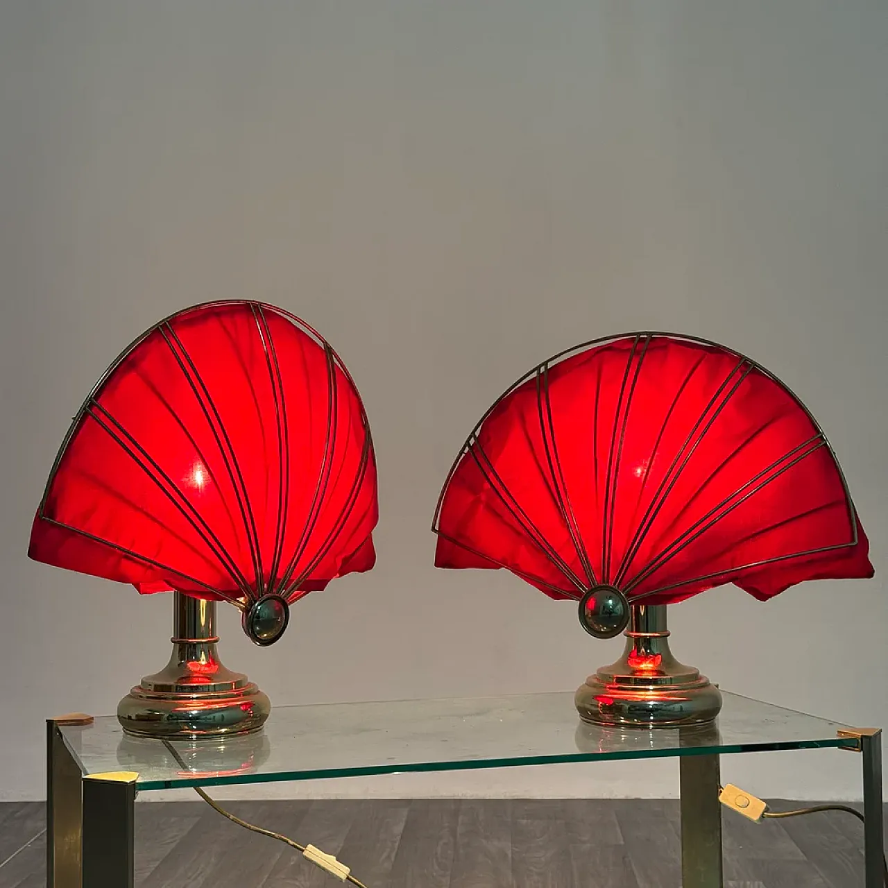 Pair of brass fan table lamps, 1970s 8