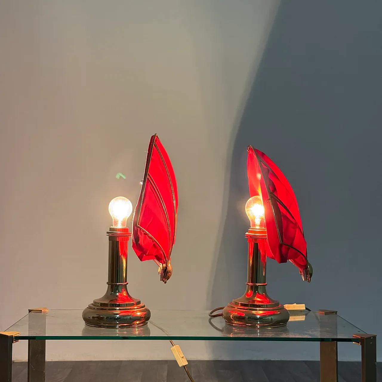 Pair of brass fan table lamps, 1970s 9