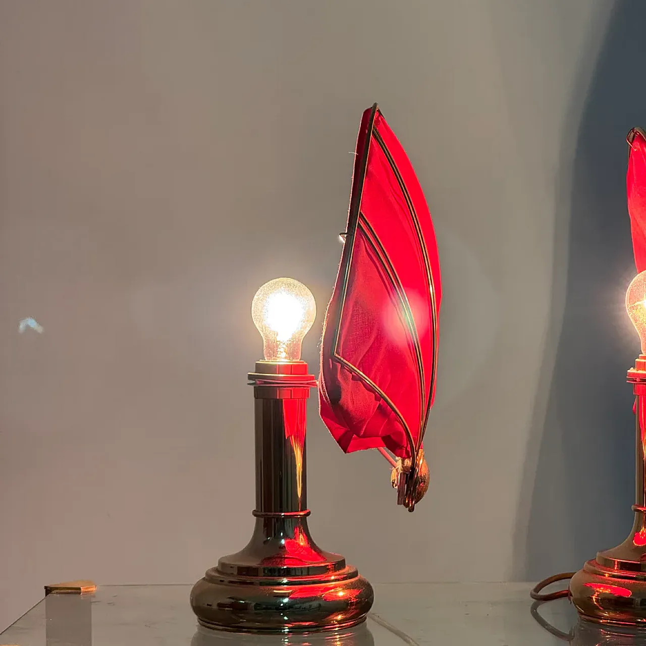 Pair of brass fan table lamps, 1970s 11